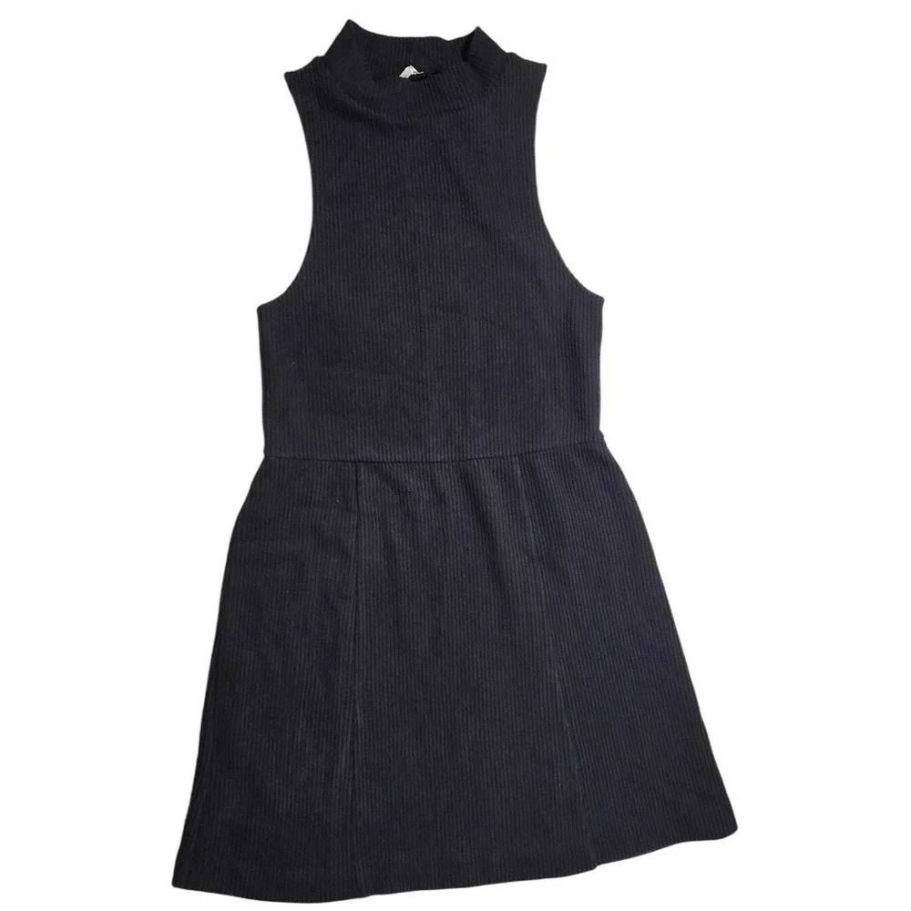 Free People Navy Blue Ribbed knit‎ Mock Neck Fit Flare Dress Womens sleeveless M